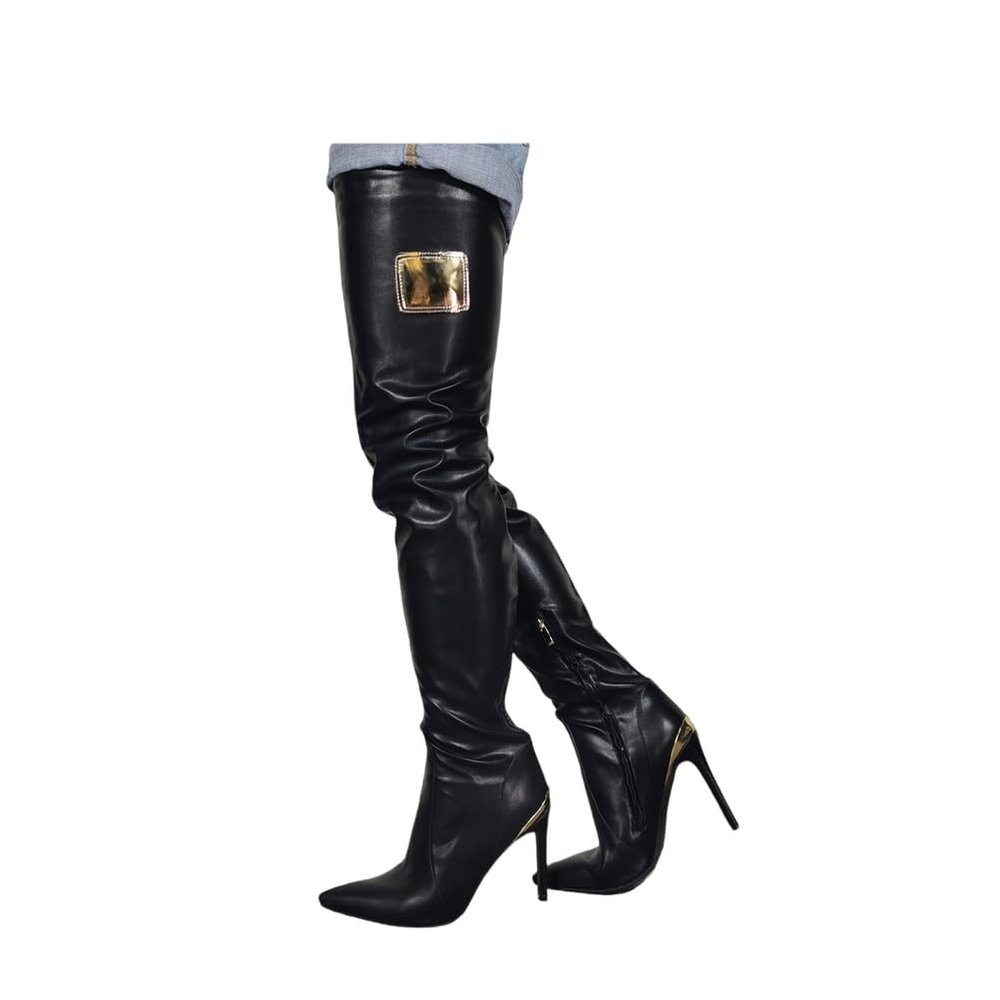 Women's Sexy Black Thigh High Boots. Pointed Toe Zipper Stilettos Over The Knee Boots. Winter Stiletto Boots. Wide-Leg Boots,Black,4 UK