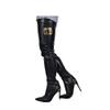 Women's Sexy Black Thigh High Boots. Pointed Toe Zipper Stilettos Over The Knee Boots. Winter Stiletto Boots. Wide-Leg Boots,Black,4 UK view 1