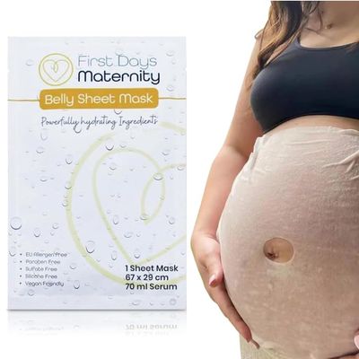 First Days Maternity - Hydrating Belly Sheet Mask, Contains Hyaluronic Acid & Ceramide - Bump Mask Pregnancy Essentials for Tummy - Vegan-Friendly, 100% Cotton - Perfect Mum to be Gifts (Pack of 1)