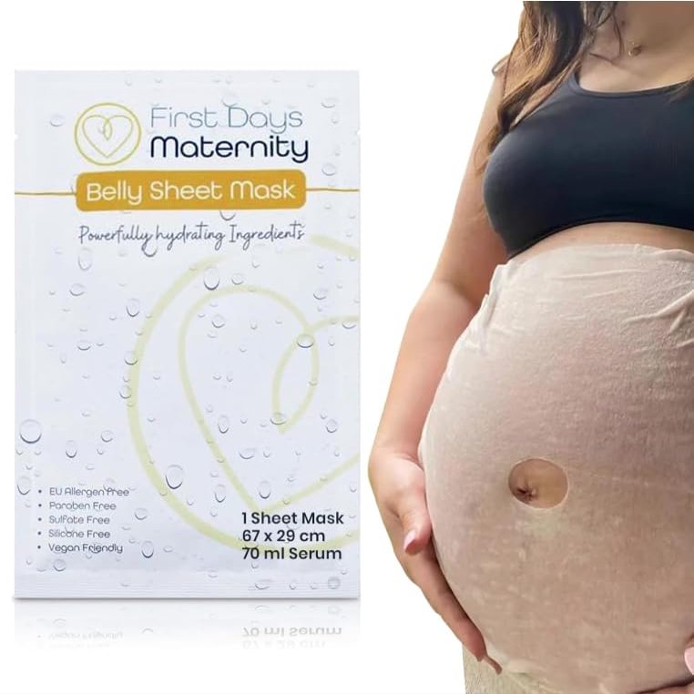 First Days Maternity - Hydrating Belly Sheet Mask, Contains Hyaluronic Acid & Ceramide - Bump Mask Pregnancy Essentials for Tummy - Vegan-Friendly, 100% Cotton - Perfect Mum to be Gifts (Pack of 1)