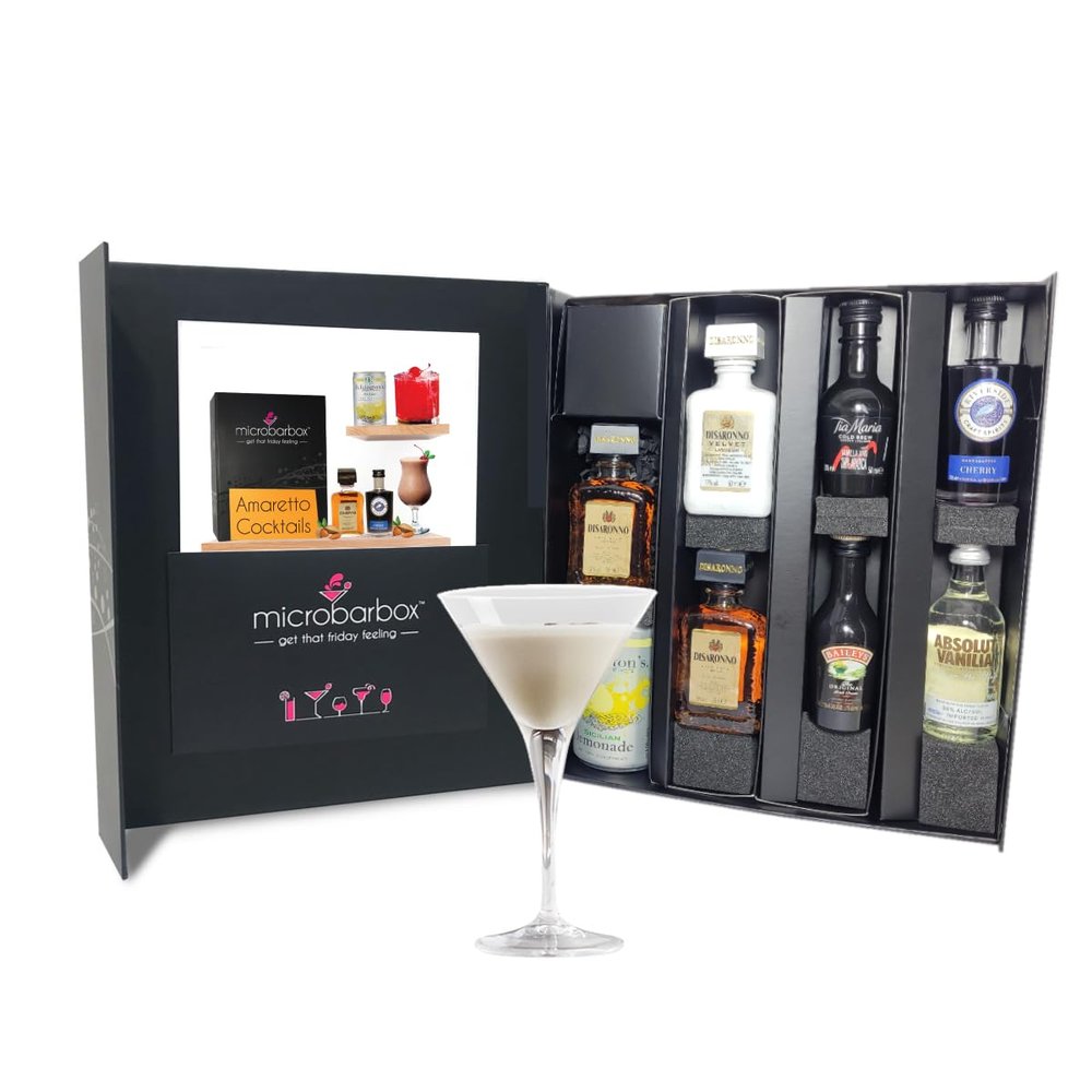MicroBarBox Amaretto Cocktails Gift Set in a Premium Luxury Gift Box | Features Disaronno Amaretto, Baileys Irish Cream | Christmas Gifts, Birthday Gifts for Her