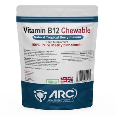 Vitamin B12 High Strength 1000mcg Sublingual 400 Tablets, Tropical Berry Flavour  Vitamin B12 Supplements, High Strength  Made in UK
