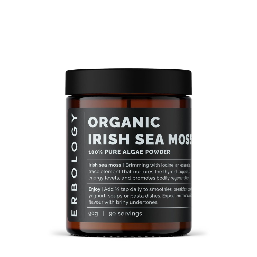 Erbology Organic Irish Sea Moss Powder 90g - 90 Servings - Sustainably Sourced in Ireland - Supports Metabolism and Skin Health - Rich in Iodine - Small Batch - GMO-Free