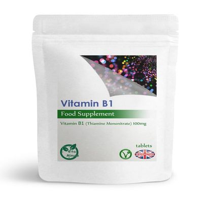 100 x Vitamin B1 Thiamine 100mg Tablets | Heart, Immune and Psychological Function & Energy Release