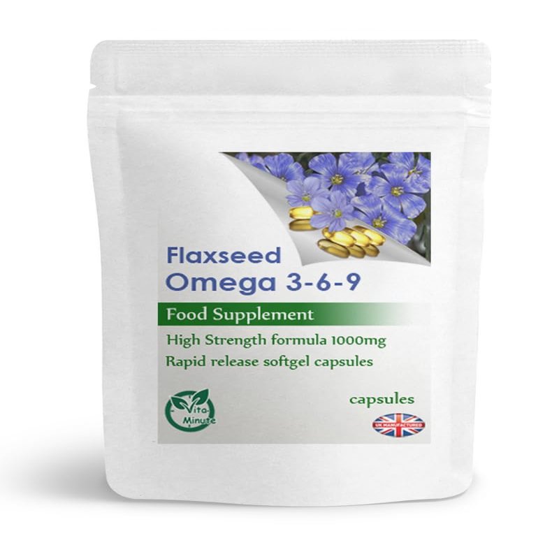 100 x Natural Cold Pressed Flaxseed Oil 1000mg Capsules Omega 3-6-9, Vegan