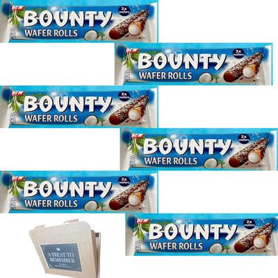 Bounty Wafer Rolls | 6 x22.5g | Creamy Coconut & Chocolate Wafer Rolls | Individually Wrapped | Perfect for Snacking & Gifting | Imported from Dubai