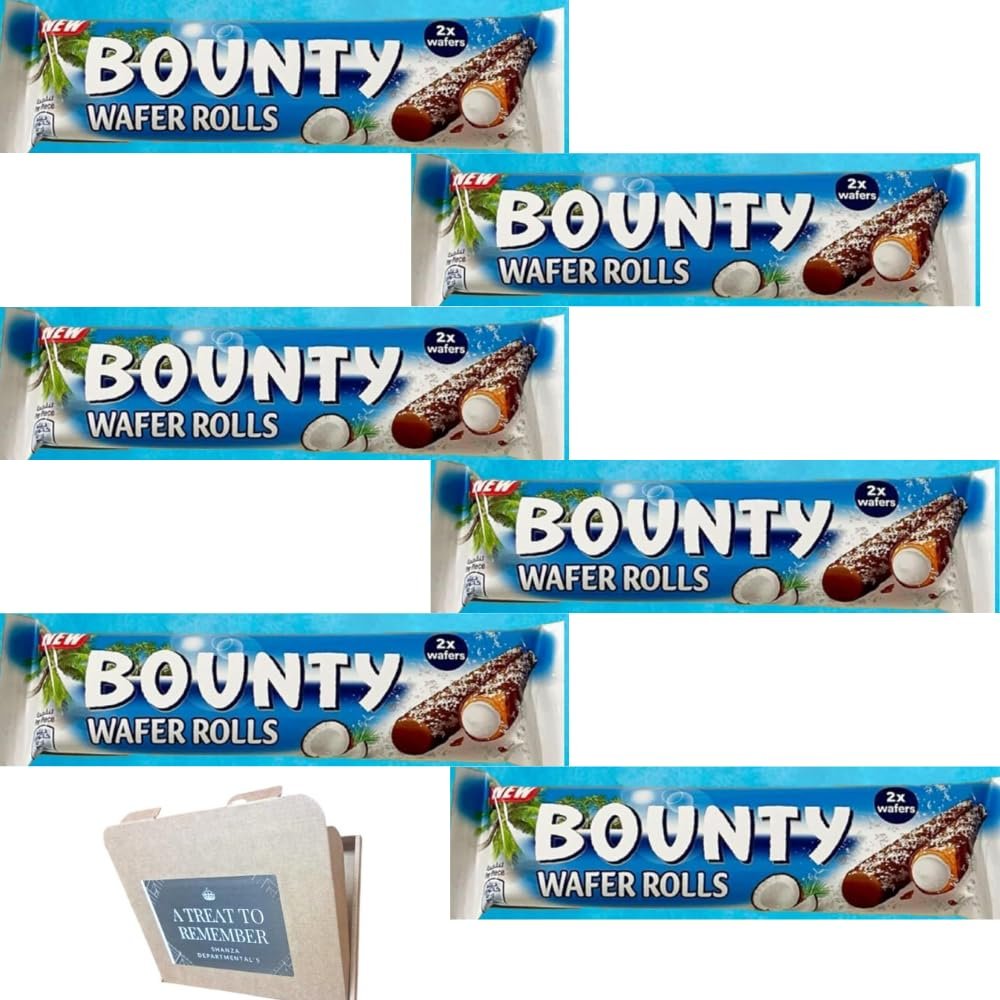 Bounty Wafer Rolls | 6 x22.5g | Creamy Coconut & Chocolate Wafer Rolls | Individually Wrapped | Perfect for Snacking & Gifting | Imported from Dubai