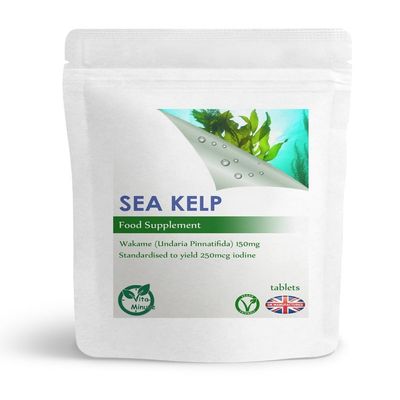 100 x Sea Kelp 150mg Tablets, High Natural Iodine 250mcg, Thyroid, Hair Skin Support