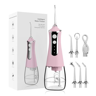 Water Flosser for Teeth Cordless,Professional Oral Irrigator,Ergonomic Non-Slip Grip,3 Modes and 5 Nozzles,300ml Water Tank,Low Noise Level - 70db,for Tooth,Gum and Dental Care (Pink)