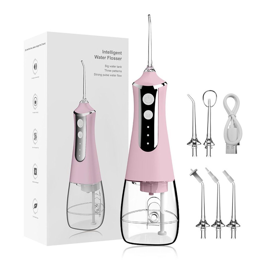 Water Flosser for Teeth Cordless,Professional Oral Irrigator,Ergonomic Non-Slip Grip,3 Modes and 5 Nozzles,300ml Water Tank,Low Noise Level - 70db,for Tooth,Gum and Dental Care (Pink)