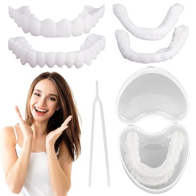 Dazzluxe 2 Pairs Instant Veneers Dentures, Teeth Whitening Veneers Kit, Cosmetic Clip in Fake Teeth, Temporary False Teeth Upper And Lower, Snap on Veneers Teeth for Men Women