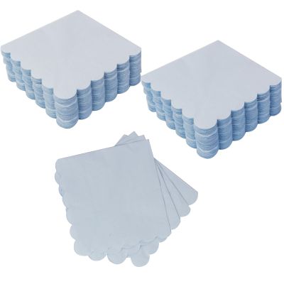 100 Pack Cocktail Napkin, 2-Ply Scalloped Edged Dessert Napkins Folded, Disposable Napkins for Dinner Wedding, Baby Shower, Birthday Party, Bridal Anniversary Reception Event(Blue)