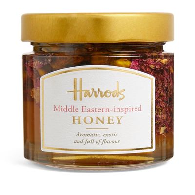 Harrods Middle Eastern-Inspired Aromatic Honey, with Pistachios, Cardamom Extract, Rose Petals 250g