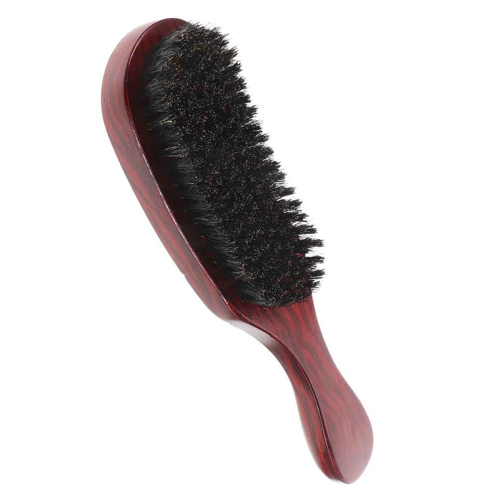 FRCOLOR Boar Bristle Hair Brush Curved Design Gentle Detangler for Waves Styling Tool for Men's Grooming