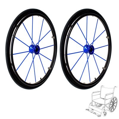 24 inch Wheelchair Rear Wheels, Sports Wheelchair Wheel Replacement, Manual Wheelchair Rear Wheel Accessories, 1/2" (12.7 mm) Bearing(Blue)