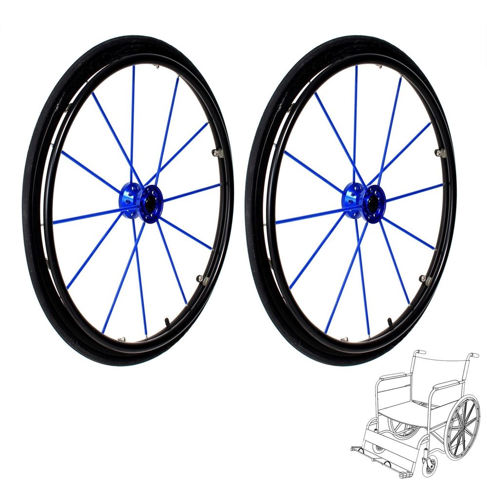 24 inch Wheelchair Rear Wheels, Sports Wheelchair Wheel Replacement, Manual Wheelchair Rear Wheel Accessories, 1/2" (12.7 mm) Bearing(Blue)