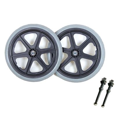 16 Inch Manual Wheelchair Replacement Rear Wheel, 16x1.75 Wheelchair Wheel Accessories, Non-Pneumatic Solid Tires, Bearing 12 mm(1/2 inch), 1 Pair