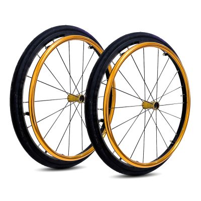 24 Inch Sports Wheelchair Rear Wheel Replacement 1 Pair, 241 (25-540) Rubber Pneumatic Tires, Aluminum Alloy Wheel Hub