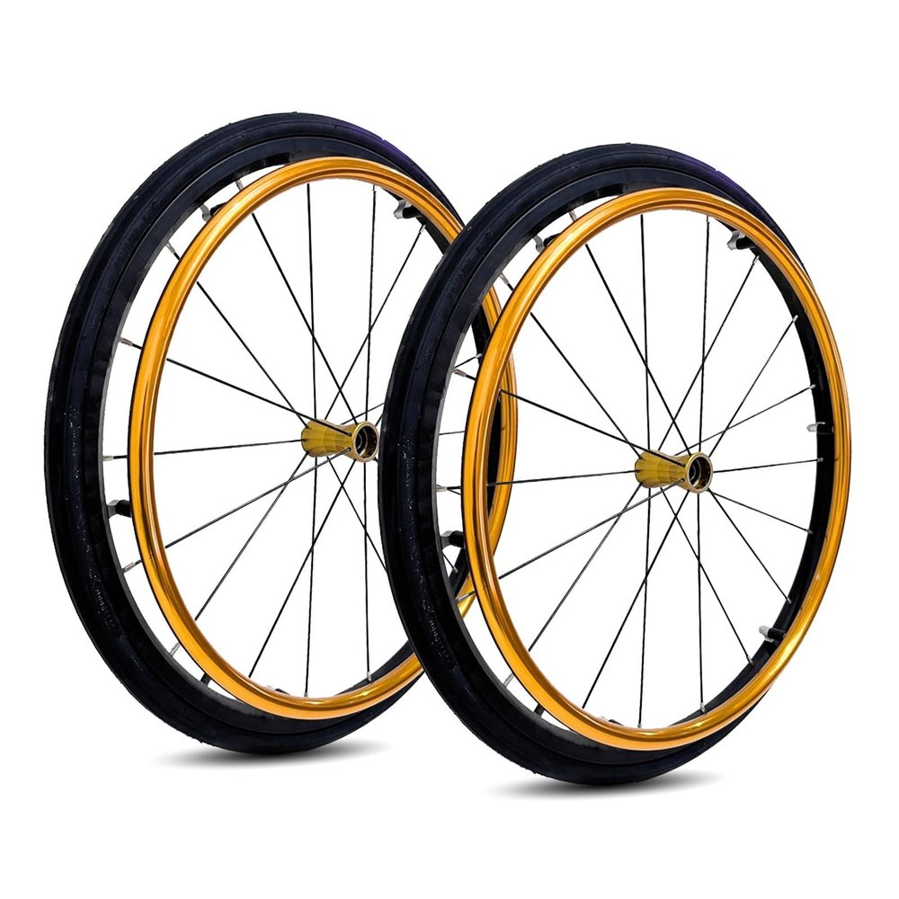 24 Inch Sports Wheelchair Rear Wheel Replacement 1 Pair, 241 (25-540) Rubber Pneumatic Tires, Aluminum Alloy Wheel Hub