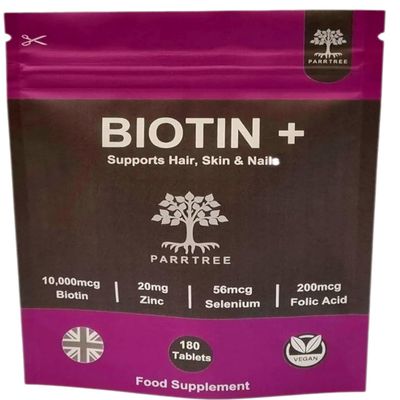Biotin + Hair Growth Food Supplement- 180 Days Supply - Enhanced with Zinc Selenium & Folic Acid - 180 Tablets - Biotin 10,000 mcg - Vegan Hair Nails Skin Vitamins for Women & Men - UK Made