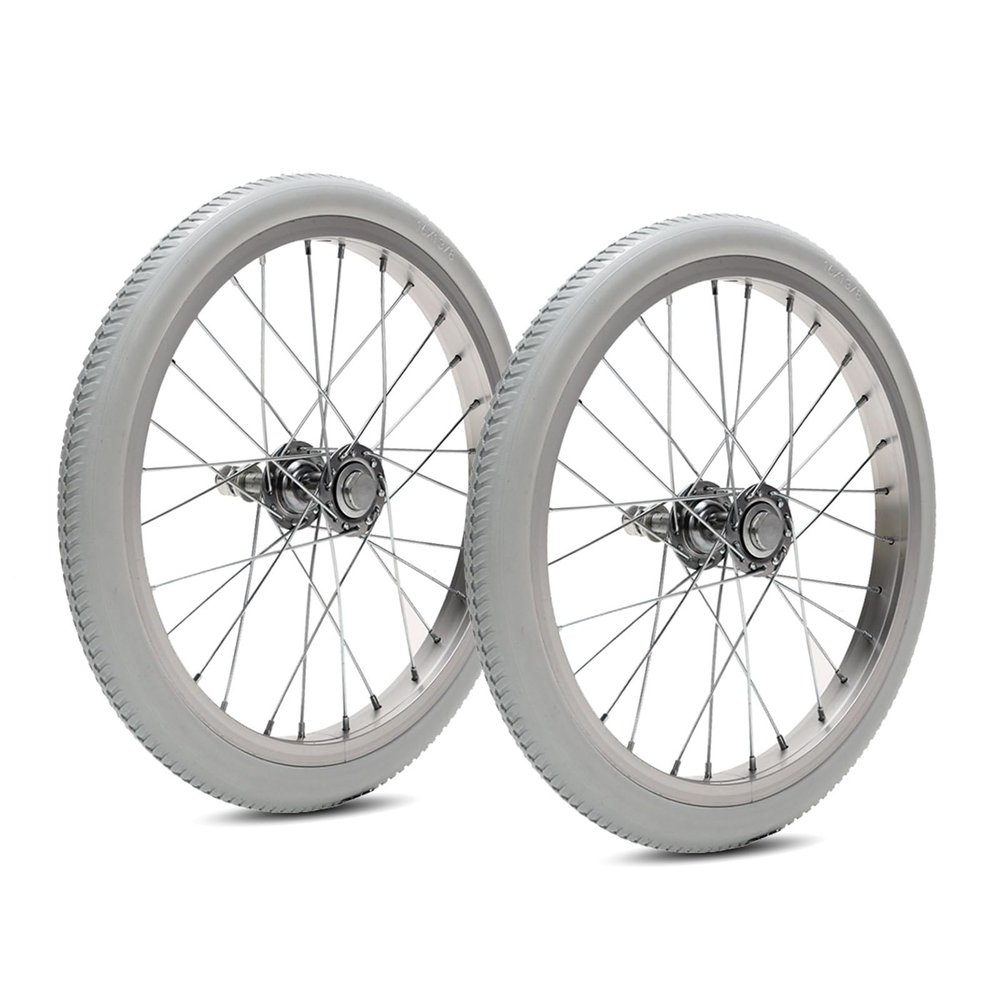 1 Pair 16 Inch Wheel Replacement for Wheelchairs, 161.75 Solid Rear Wheels Assembly, Polyurethane Tires, Aluminum Alloy Spoke Hub