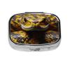 Yellow Snake Pill Box 2 Compartment Pill Case for Purse & Pocket Cute Pill Organizer with Mirror Portable Travel Pillbox Metal Square Medicine Organizer Unique Gift view 2