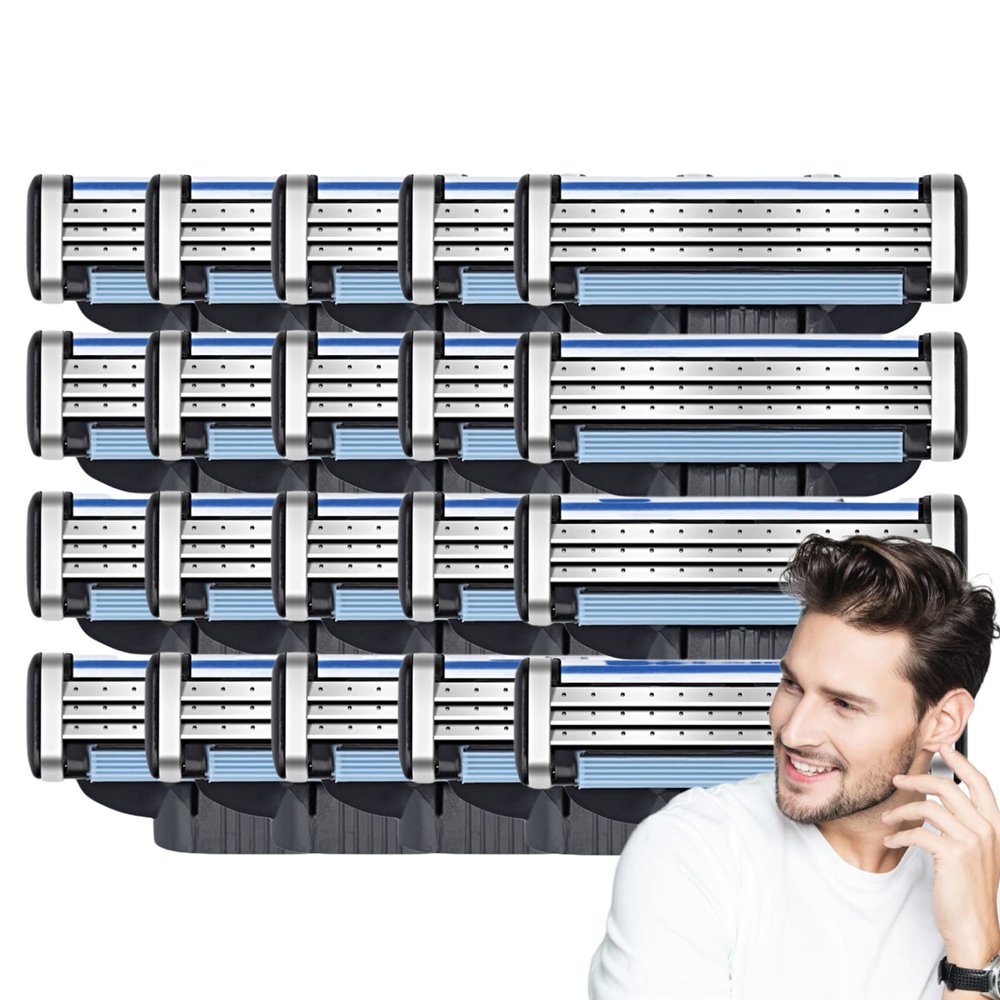 Razor Blade Refills for Men, 3-Bladed Razors for a Smooth Shave,Manual Razor Blades Refills for Mens, Upgrade Dual Lubrication Sharp Blade, Razor Blade Refills (20)