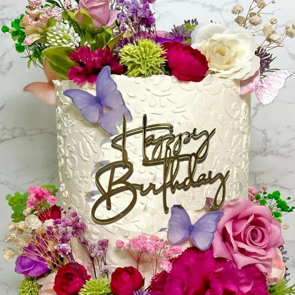 lvbeybc Happy Birthday Cake Topper | Gold Mirror Acrylic | 1 Piece | Cake Topper | Birthday Occasion | Gold Color Family