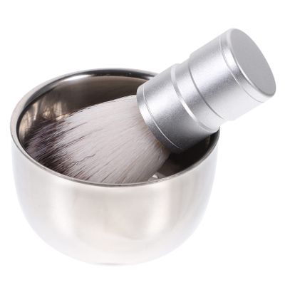 FRCOLOR Shaving Bowl and Brush Stainless Steel Bowl and Nylon Hair Shaving Brush for Beard Grooming and Heat Insulation Random Color
