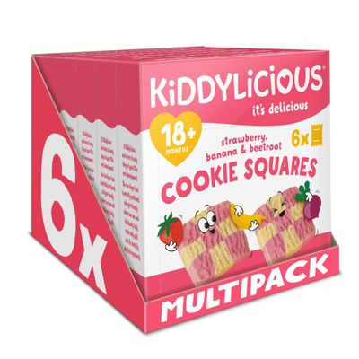 Kiddylicious Strawberry, Banana & Beetroot Cookie Squares - Delicious Snacks for Kids - Suitable for 18+ Months - 6 Packs of 6 (36 Total)