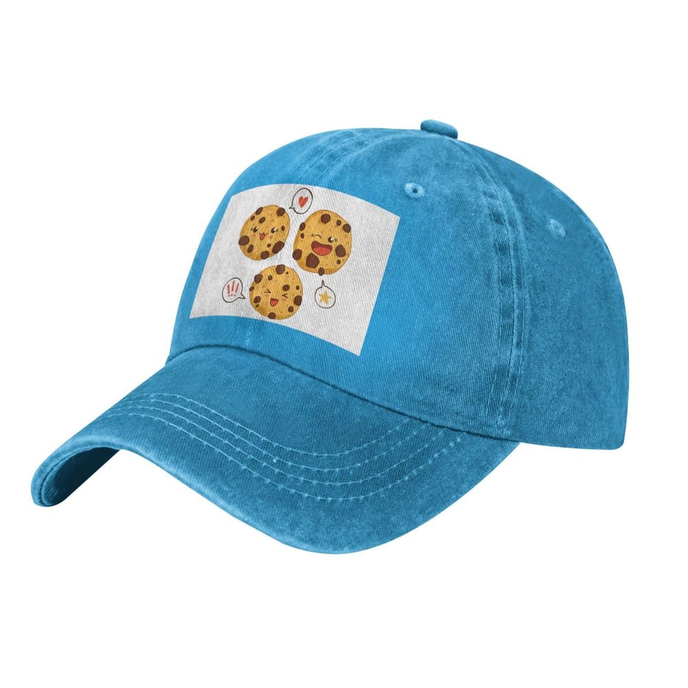 GSGCSBYMLG 3 Chocolate Chip Cookies with Different Expressions Printed Casquette Washed Cowboy Baseball Cap Adjustable Headwear