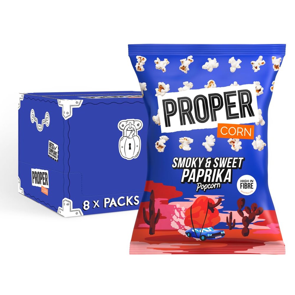PROPER Smoky & Sweet Paprika Popcorn - 8 x 70g | Gluten Free, Vegan Snack | Perfect for Movie Nights and Healthy Snacking!