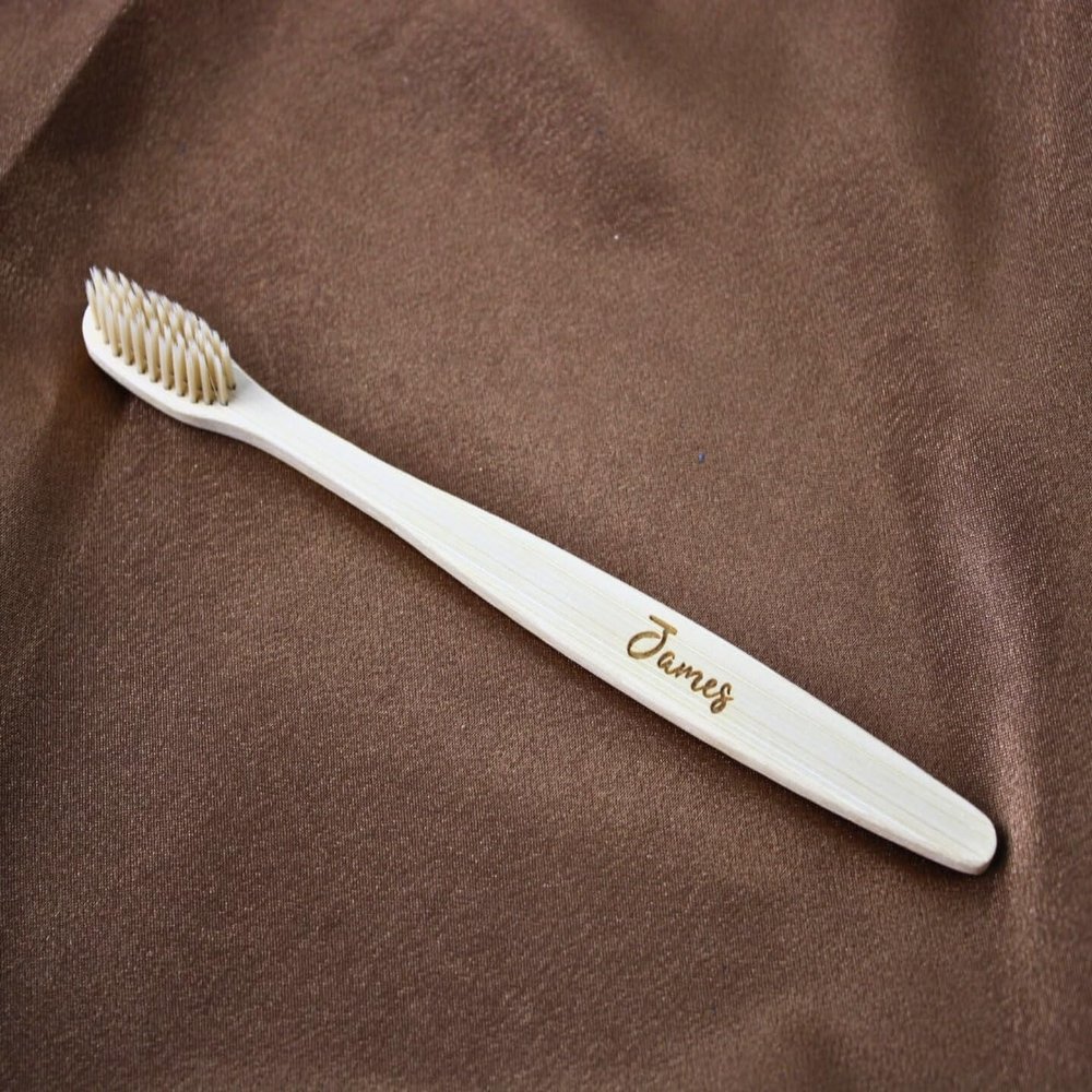 Personalised Bamboo Natural 100% Eco-Friendly Beige Engraved Toothbrush