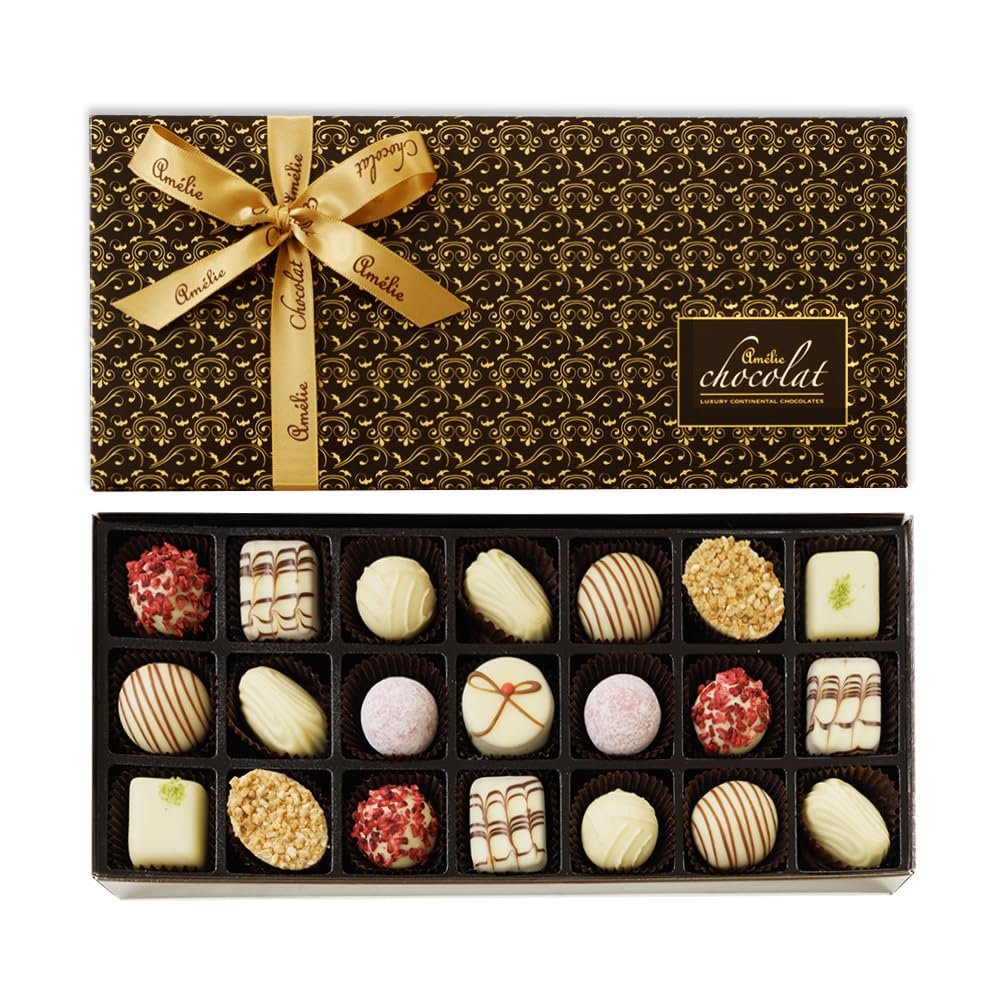 Amelie Chocolat Luxury Collection | Luxury Handmade Chocolates | Adult Chocolate Gifts | 21 Assorted White Chocolates | Belgian Chocolate Gifts | Chocolate Fillings | Pralines | Ganache