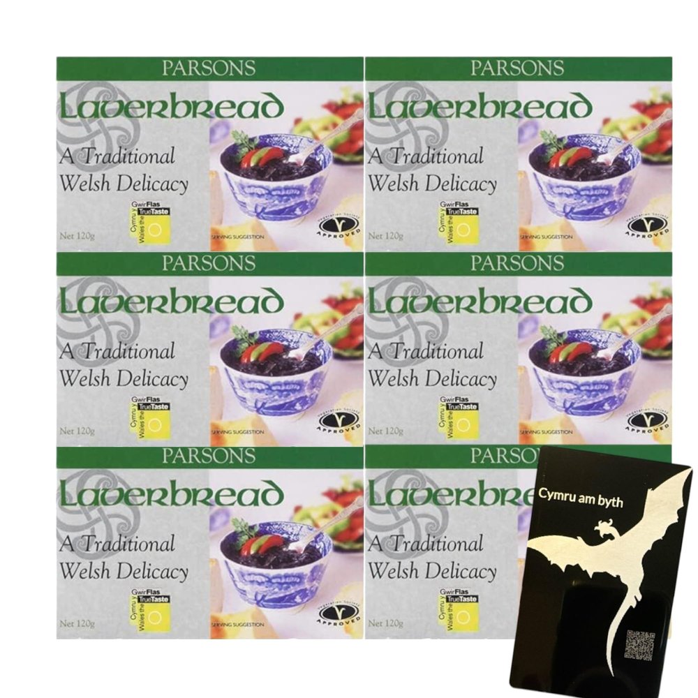 AETN Creations Welsh Delicacy Parsons Laverbread 120g (Pack of 6) Traditional Welsh Seaweed Bara Lawr, Rich in Minerals & Fibre, Perfect for Full Welsh Breakfast & Gourmet Cooking Seaweed Snacks