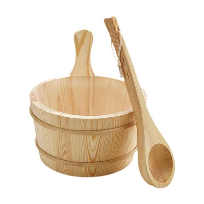 Ronyme 4L Wooden Sauna Barrel and Ladle Bath Accessories, Portable SPA Steaming Bathroom Tool for Sauna Room