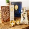 Ghasitaram Gifts Jaiccha Blue Box of Kaju Katli, Almonds Jute Pouch and t-Lights |Gift for Diwali,Holi,Valentine,Birthday,Anniversary,Gift for Her,Him,Mothers Day,Fathers Day| view 1