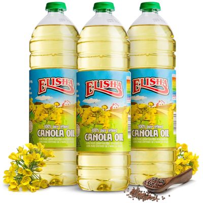Elisha Canola Oil - Pack of 3 x 1L Cooking Oil - 100% Pure Refined Canola Oil for Heart Healthy Frying Oil - Non-GMO, Kosher Certified, Neutral Flavour & High Smoke Point