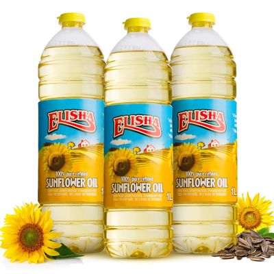 Elisha Sunflower Oil - Pack of 3 x 1L - 100% Pure Refined Cooking Oil - Non-GMO and Kosher Certified - High Smoke Point Refined Sunflower Oils - Ideal for Cooking, Frying, Roasting, Baking