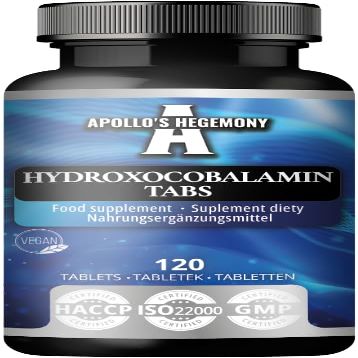 Hydroxocobalamin 100 g per Serving - Vitamin B12-120 Vegan Tablets - 480 Servings - Supports Nervous System and Reduces Fatigue - Dietary Supplement by Apollo's Hegemony