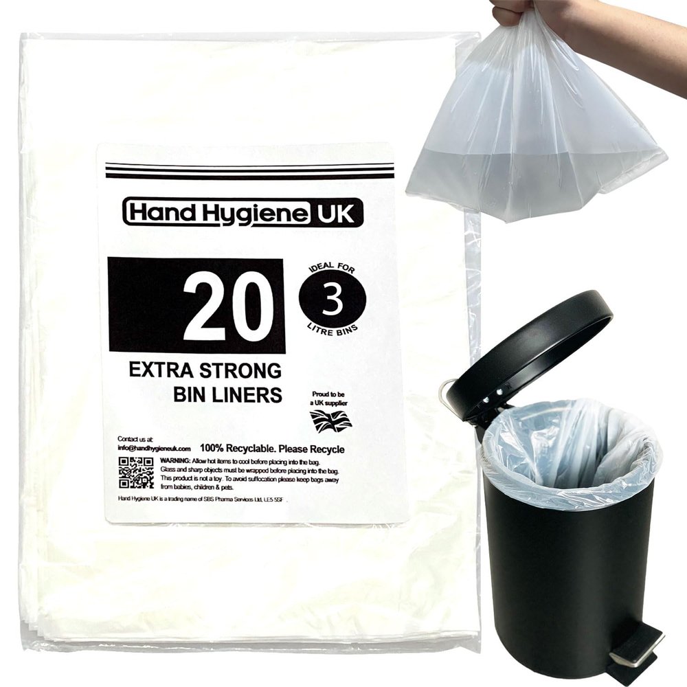 3L Pedal Bin Liners Extra Strong Extra Large Dustbin Waste Bags Small 3 Liter Trash Bags For Toilet Bedroom Bathroom Hotels Garbage White Refuse Sacks For Rubbish 3 Litre - 20 Count