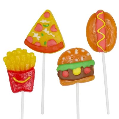 Candy Realms Fast Food Lollipops 50g  Fruit Flavored Fun Shaped Treats in Display Case  Sweet Party Favors and Gifts (12)