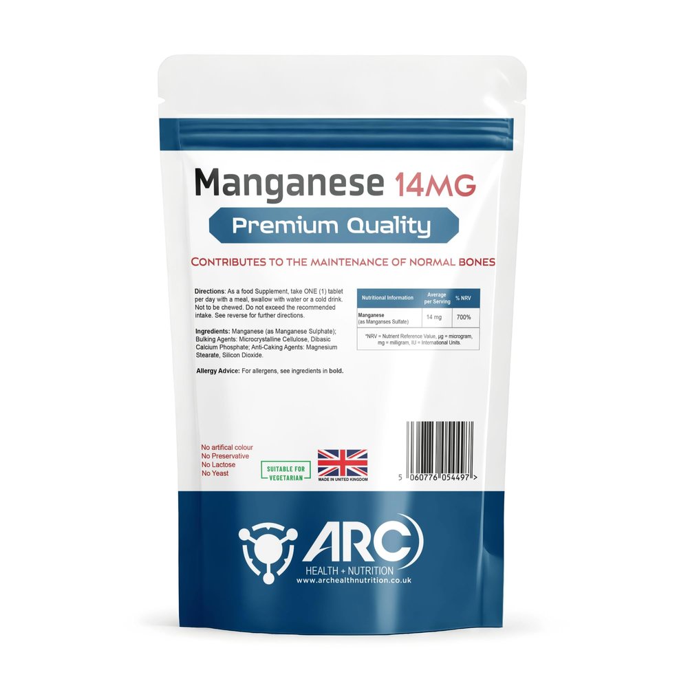 Chelated Manganese 14mg High Strength Supplement 365 Vegan Tablets, Suitable for Men & Woman, Made in UK