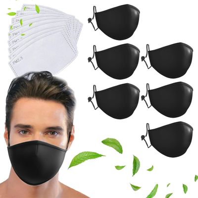 DualVertex 6 Pcs Face Masks - Breathable Cotton Face Mask with Filters Reusable Face Mask with Adjustable Ear Straps and Nose Wire