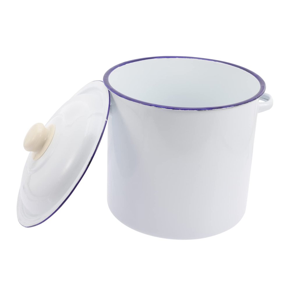 COLLBATH Enamel Bucket White Large Capacity Acid Resistant Rice and Water Storage Container Wear Resistant Easy to Carry Suitable for Kitchen and Outdoor Use
