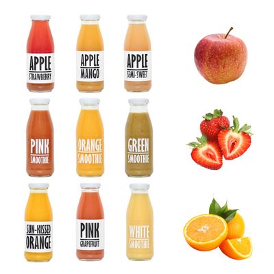 PRESSUICE Summer Variety Pack Juice Smoothie 250 ml - Fruit Mix 12 bottles- Pure Apple Semi Sweet Strawberry Orange Mango Grapefruit Pineapple Pear Coconut Milk - Drink From Fresh Press NFC Juice