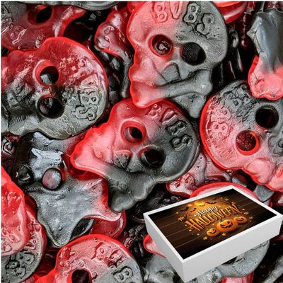 Bubbs Vegan Large Liquorice & Raspberry Skulls Sweets (500g)