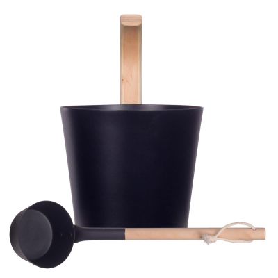 Sauna Bucket Set - Sauna Bin 7L Indoor Sauna Bath Spa Centre Aluminium Barrel Dry Sauna Bucket Short Curved Birch Handle Sauna Must-Have for Spa Centre, Bathtub, Bathroom, Hotel
