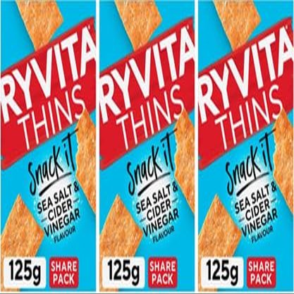 Snack It Thins Sea Salt & Cider Vinegar Flavour 3 x 125g,Crunch time. Enjoy a British baked, flavour packed snack since 1925,100% of our Thins are British baked