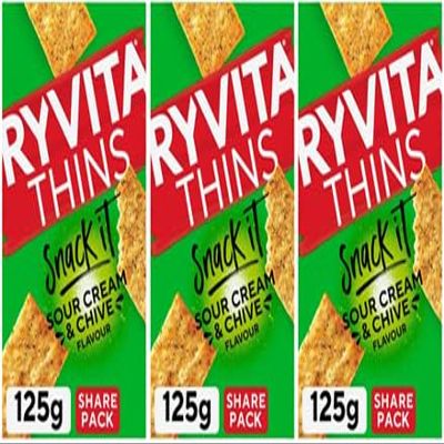 Snack It Thins Sour Cream & Chive Flavour 3 x 125g,100% of our thins are British baked, however our wheat flour may sometimes come from outside the UK,Crunch time. Enjoy a British baked,